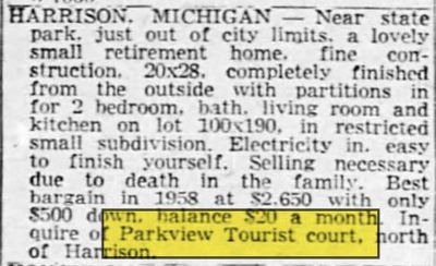 Parkview Tourist Court - Sep 1958 Ad